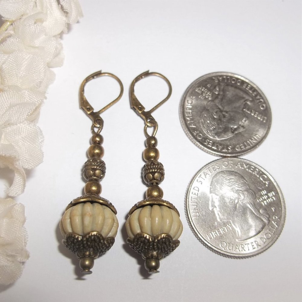 Sage Green and Brown Bronze Boho Earring Set Dangle Beaded Jewelry Gift NWT 6988 - Picture 2 of 9